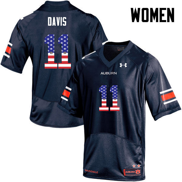 Women's Auburn Tigers #11 Chris Davis USA Flag Fashion Navy College Stitched Football Jersey